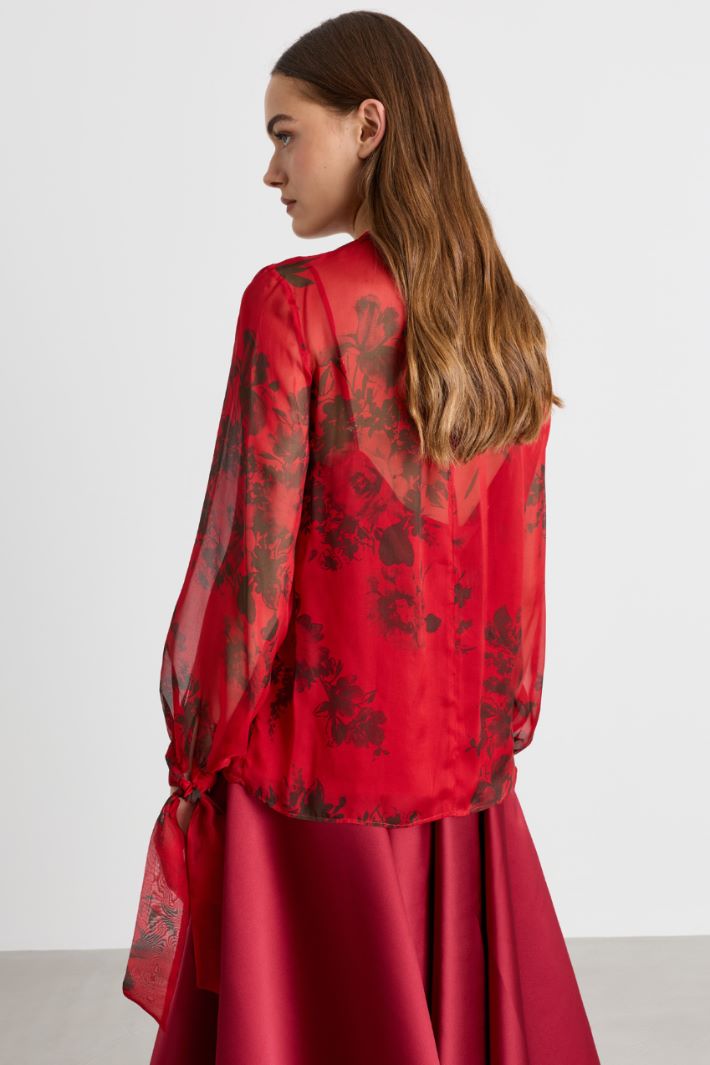 Printed silk chiffon midi dress - RED BLACK - Intrend - 4