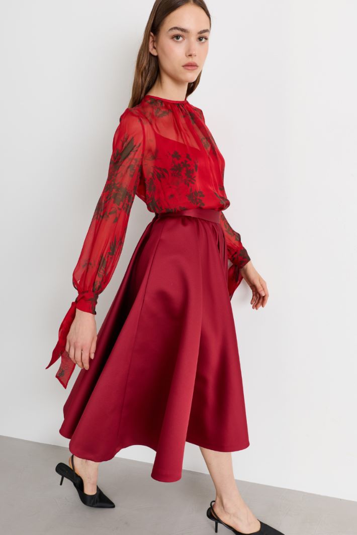 Printed silk chiffon midi dress - RED BLACK - Intrend - 3