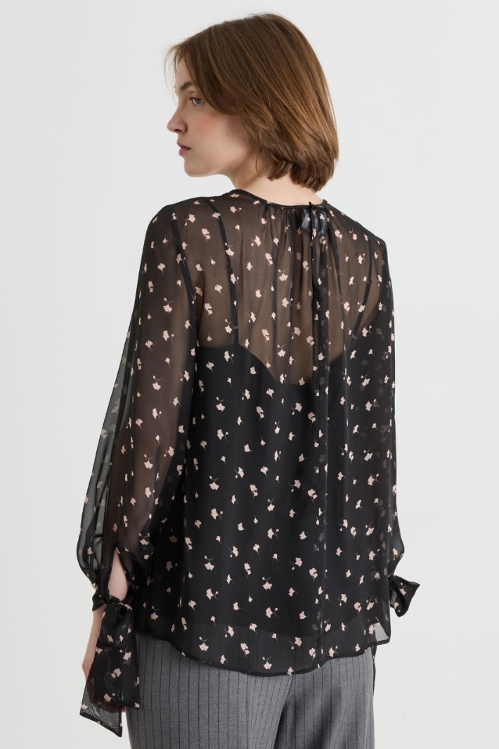 Printed silk chiffon midi dress - BLACK - Intrend - 4