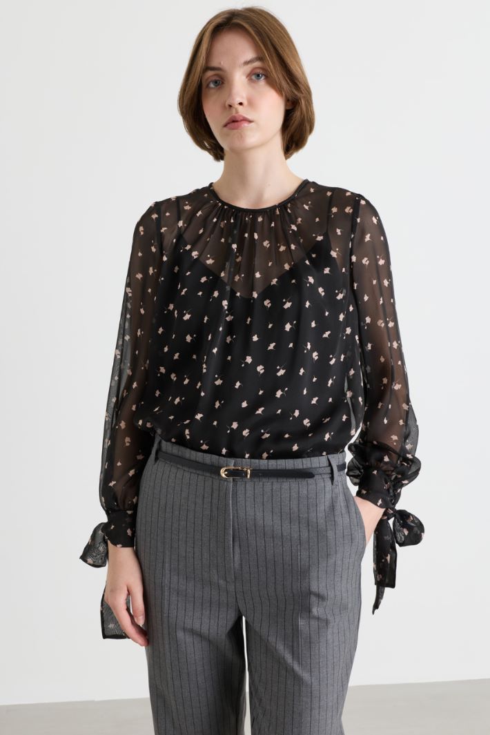 Printed silk chiffon midi dress - BLACK - Intrend - 2