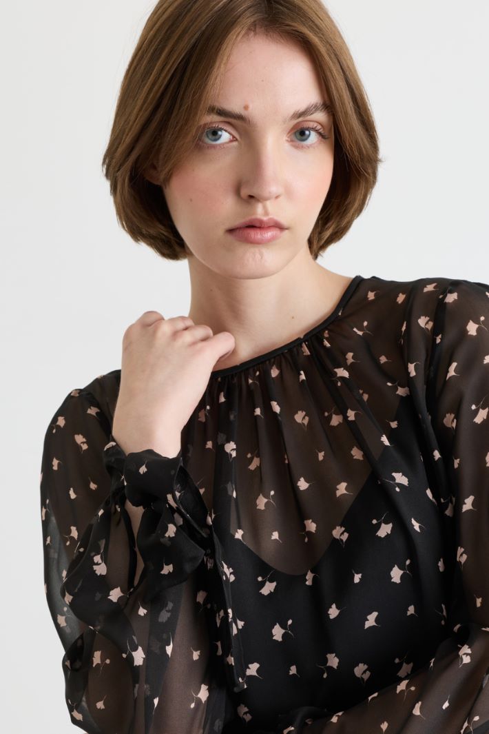 Printed silk chiffon midi dress - BLACK - Intrend - 3