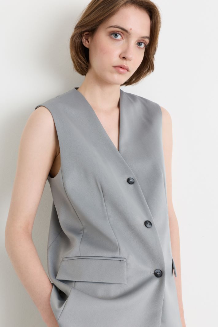 Matte satin waistcoat - GREY - Intrend - 3