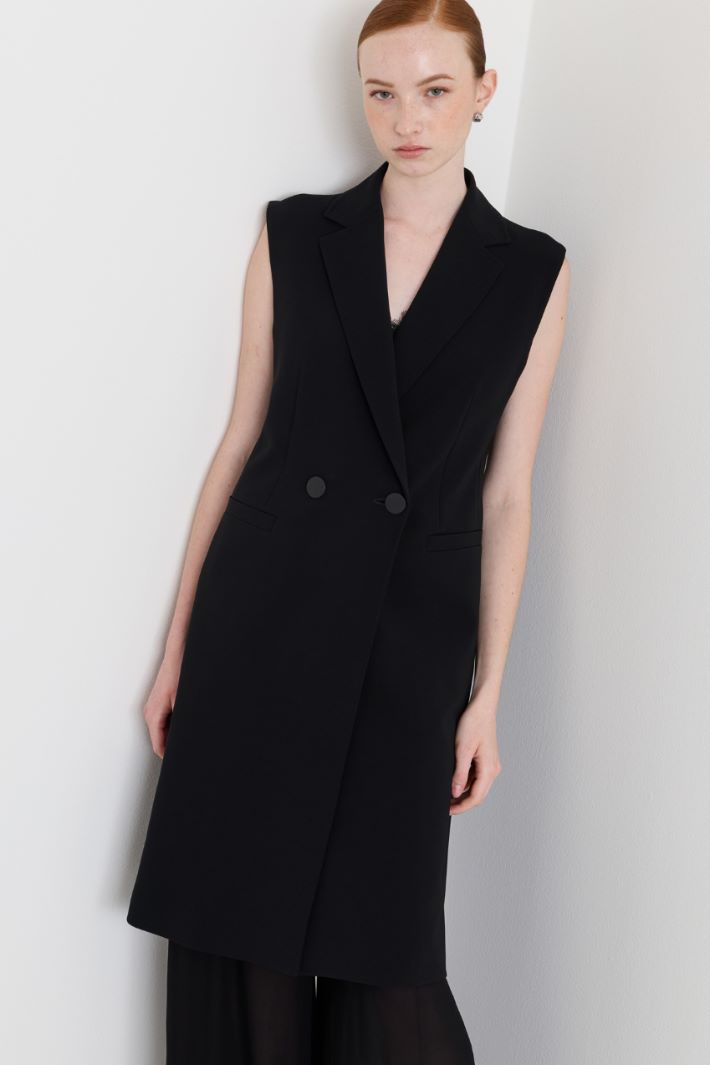Double-breasted Cady Waistcoat - BLACK - Intrend - 2
