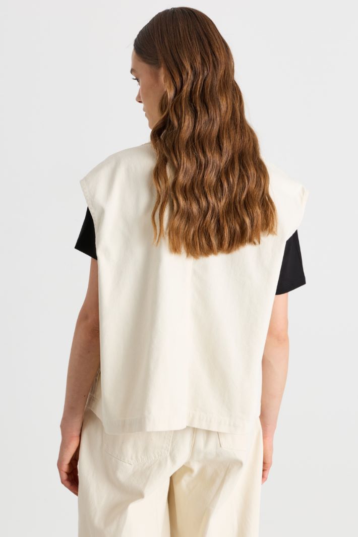Embroidered drill gilet - WHITE - Intrend - 4
