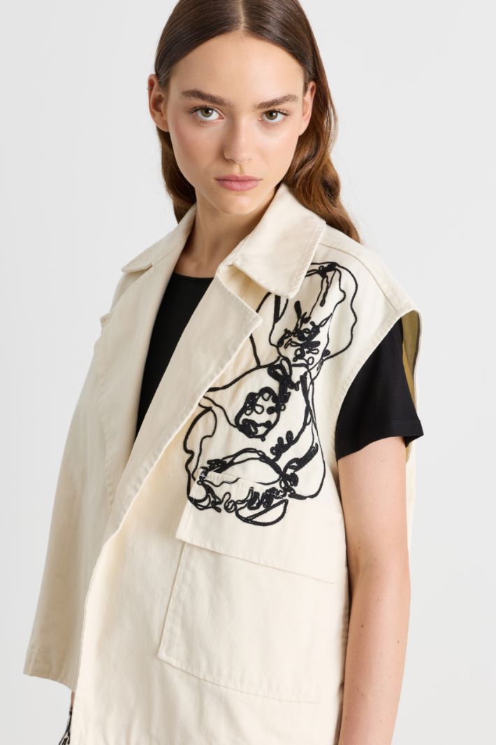 Embroidered drill gilet - WHITE - Intrend - 3