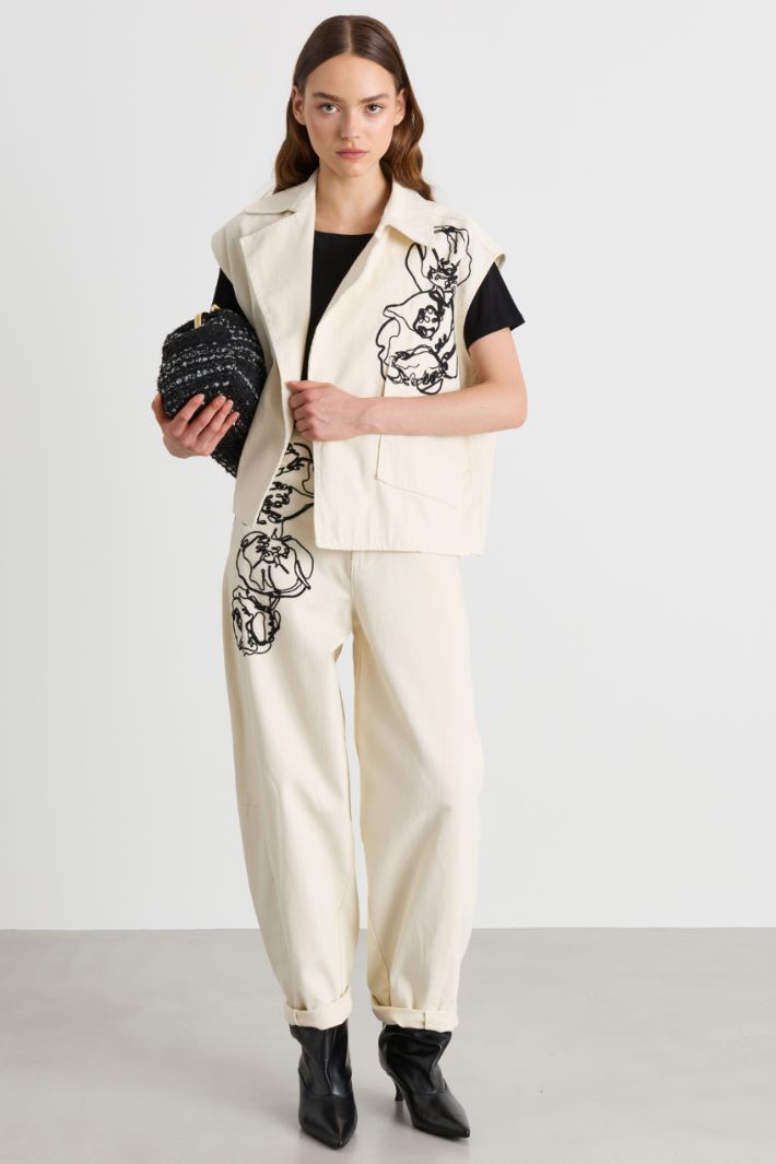 Embroidered drill gilet - WHITE - Intrend