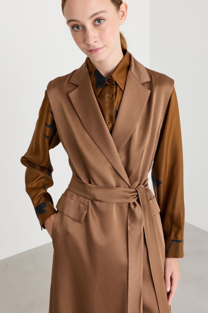 Matte satin waistcoat - BROWN - Intrend - 3
