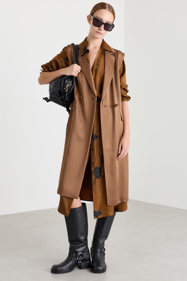 Matte satin waistcoat - BROWN - Intrend