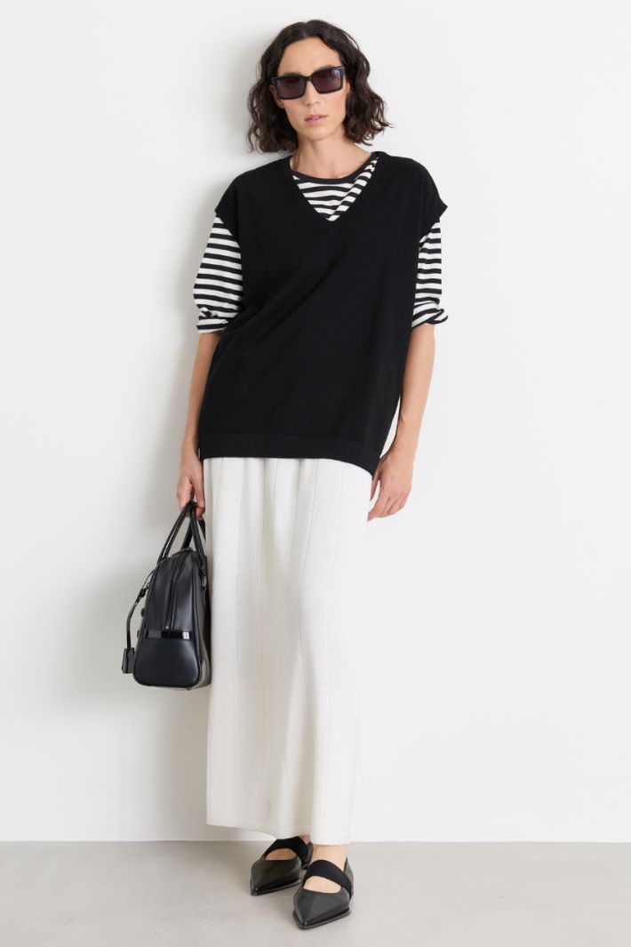 Flat-ribbed wool skirt - WHITE - Intrend
