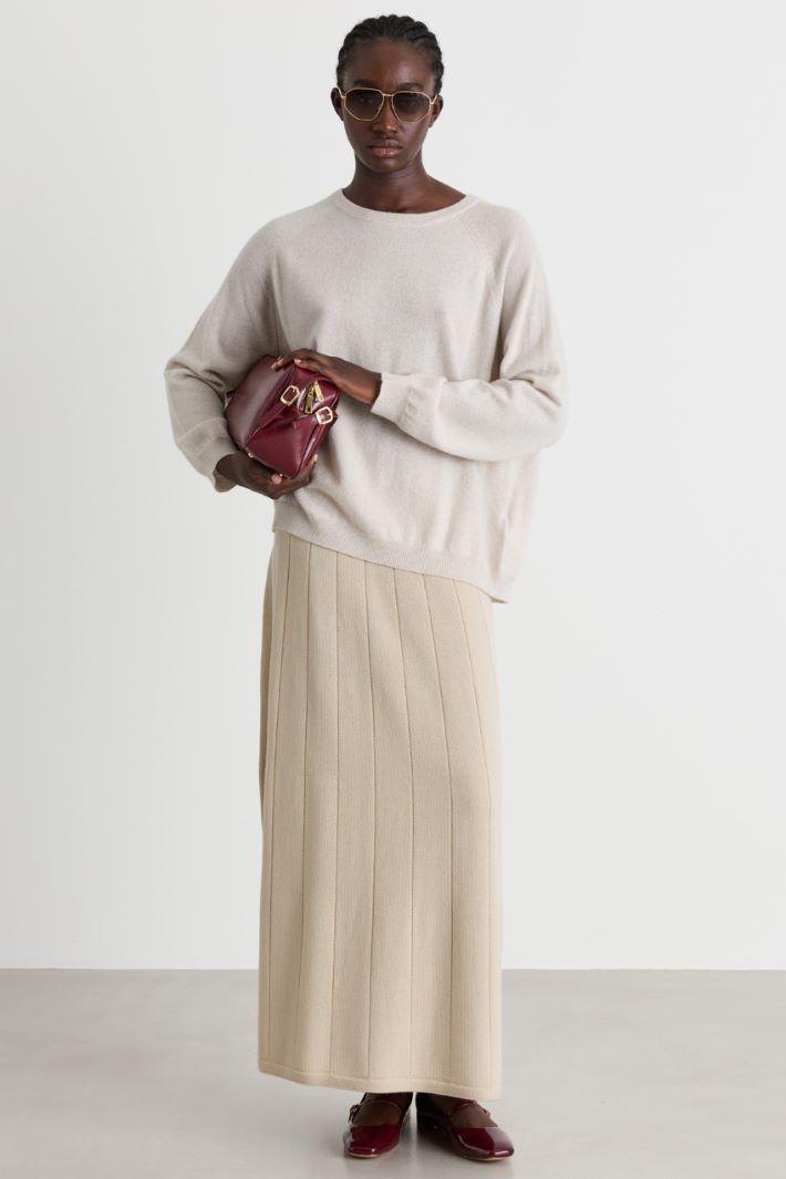 Flat-ribbed wool skirt - BEIGE - Intrend