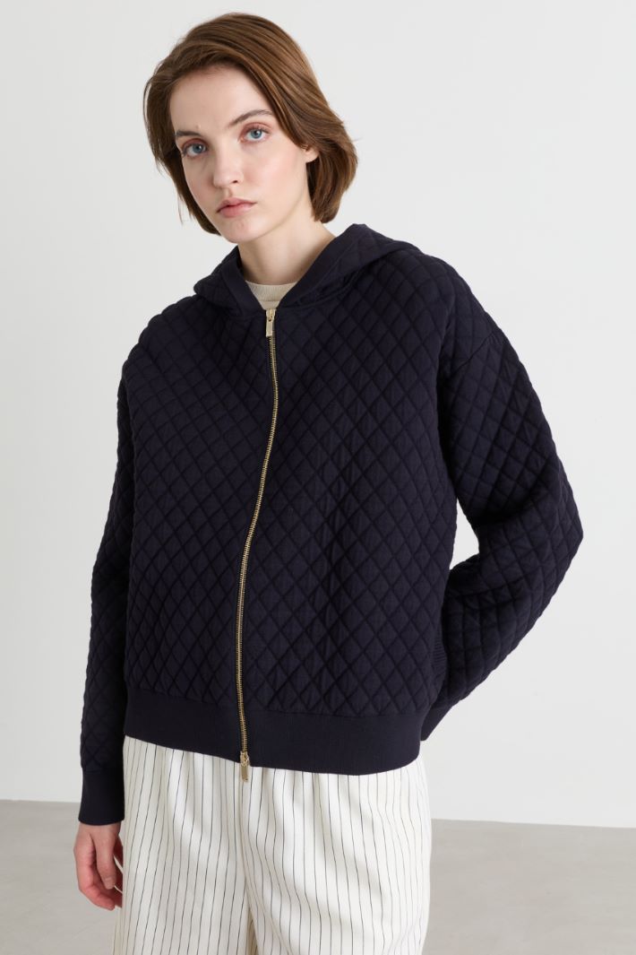 Hooded Knitted Bomber Jacket - BLACK - Intrend - 2
