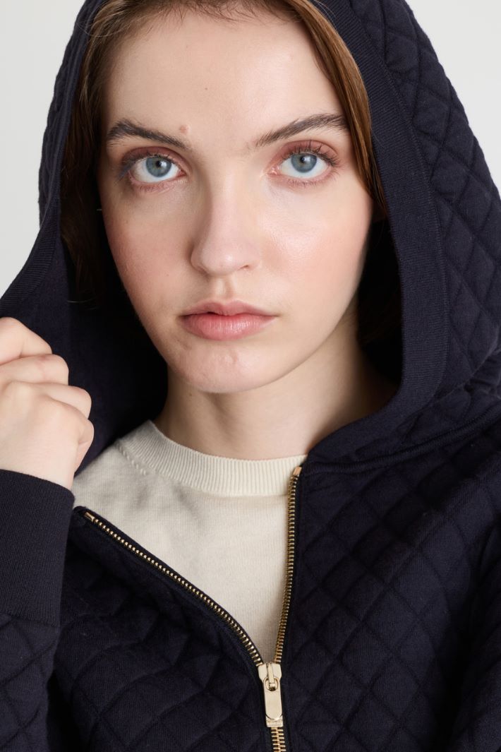Hooded Knitted Bomber Jacket - BLACK - Intrend - 3
