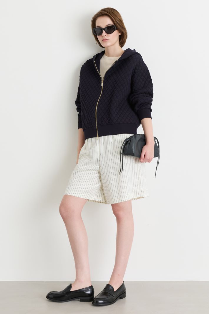 Hooded Knitted Bomber Jacket - BLACK - Intrend