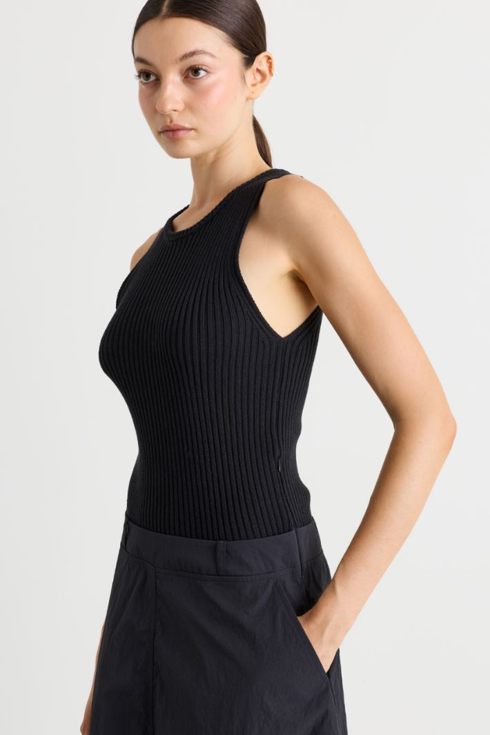 Knit and technical fabric dress - BLACK GREY - Intrend - 3