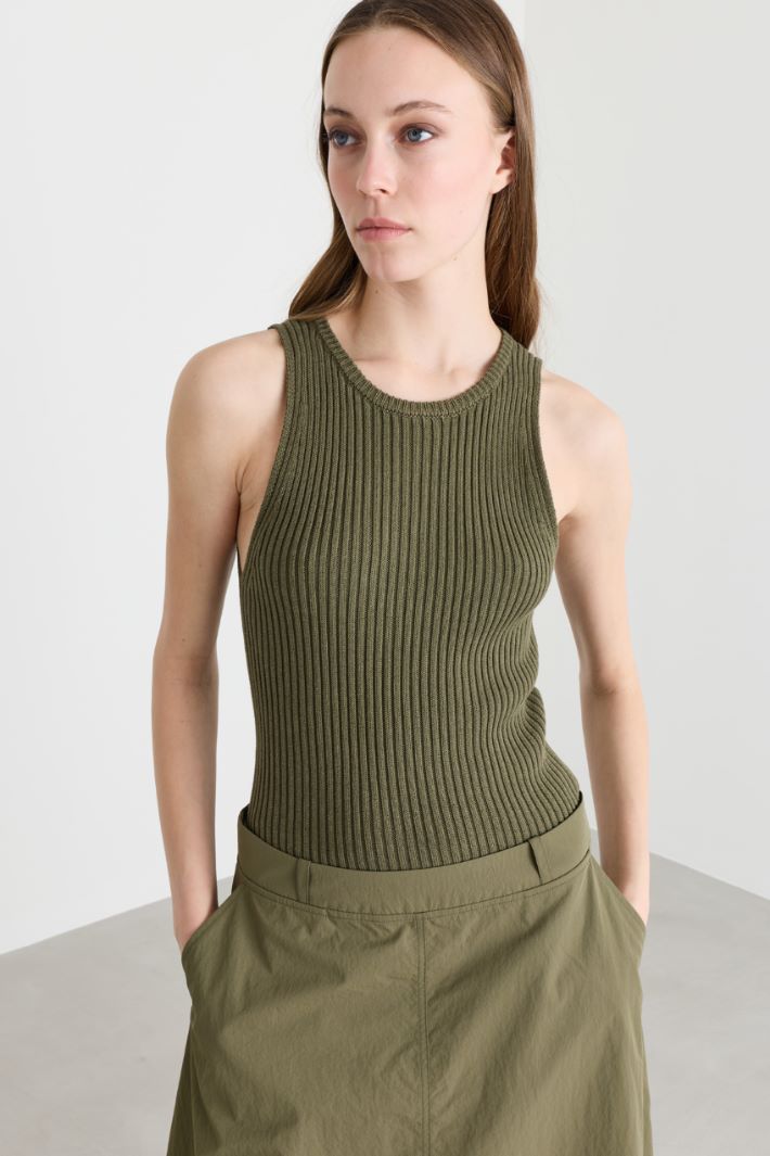 Knit and technical fabric dress - GREEN - Intrend - 3