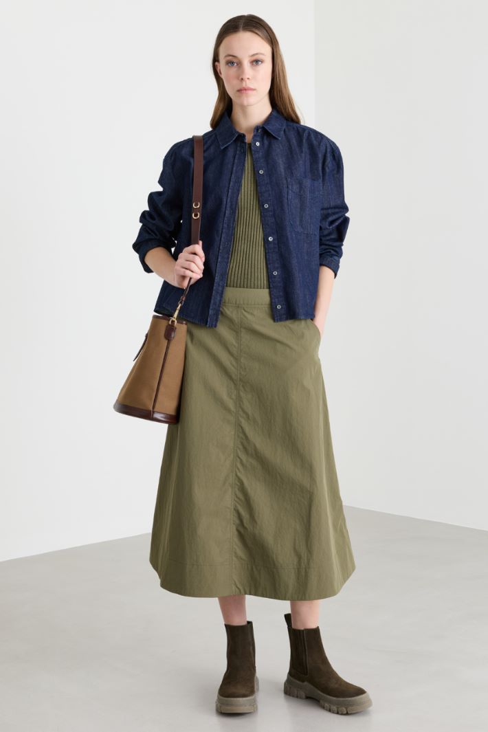 Knit and technical fabric dress - GREEN - Intrend