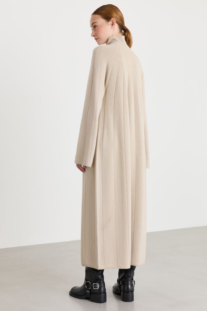 Long flat-rib knit dress - BEIGE - Intrend - 4