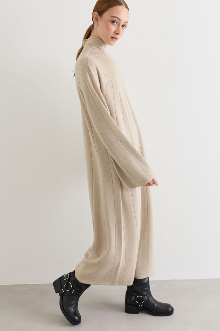 Long flat-rib knit dress - BEIGE - Intrend - 2