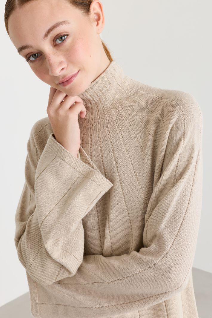 Long flat-rib knit dress - BEIGE - Intrend - 3