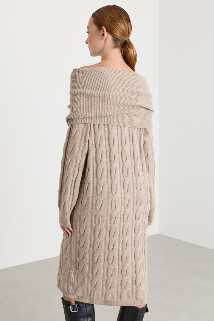 Off-the-shoulder cable-knit dress - BEIGE - Intrend - 4