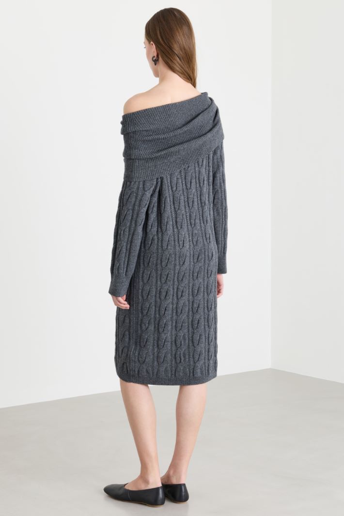Off-the-shoulder cable-knit dress - GREY - Intrend - 4