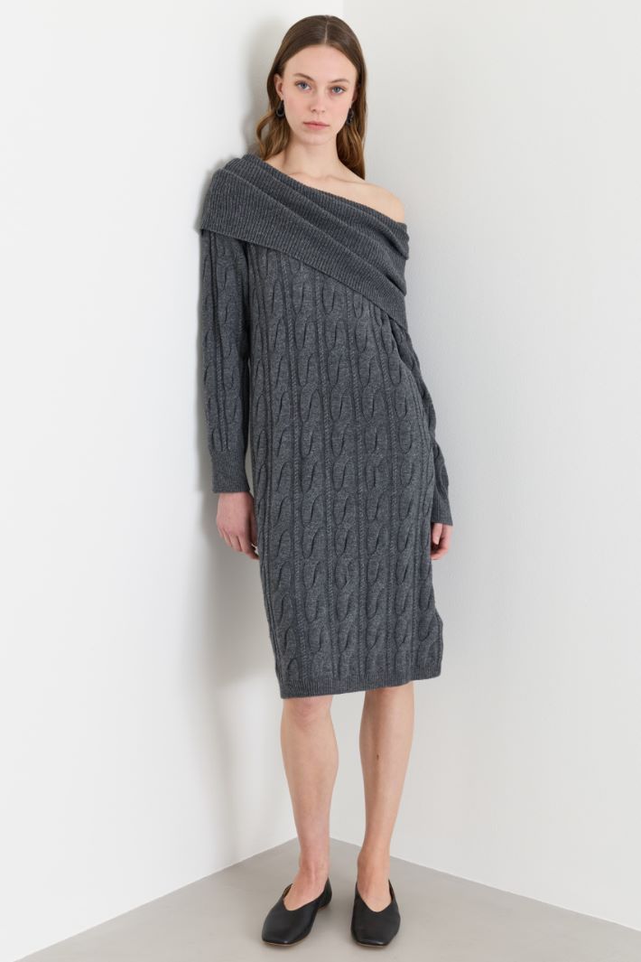 Off-the-shoulder cable-knit dress - GREY - Intrend - 2