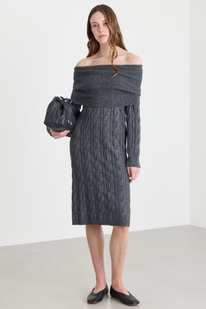 Off-the-shoulder cable-knit dress - GREY - Intrend