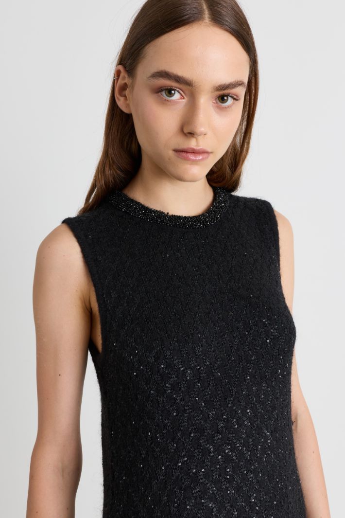 Minidress in maglia con piume - NERO - Intrend - 3