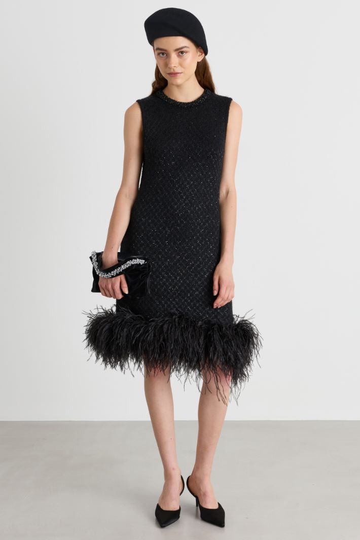 Minidress in maglia con piume - NERO - Intrend