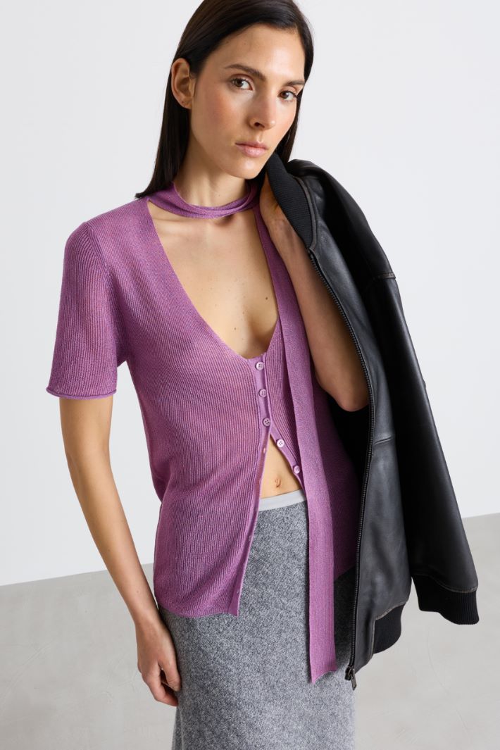 Scarf-detail cardigan - PURPLE - Intrend - 2