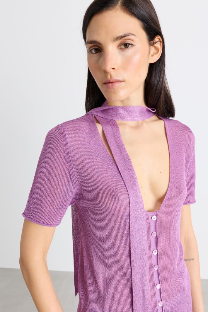 Scarf-detail cardigan - PURPLE - Intrend - 3