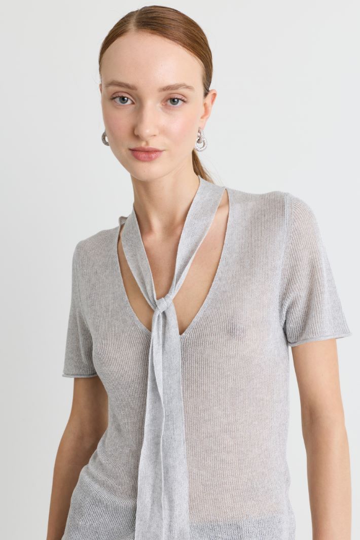 Scarf-detail cardigan - GREY - Intrend - 3