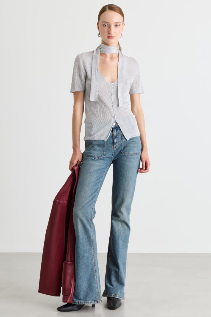 Scarf-detail cardigan - GREY - Intrend