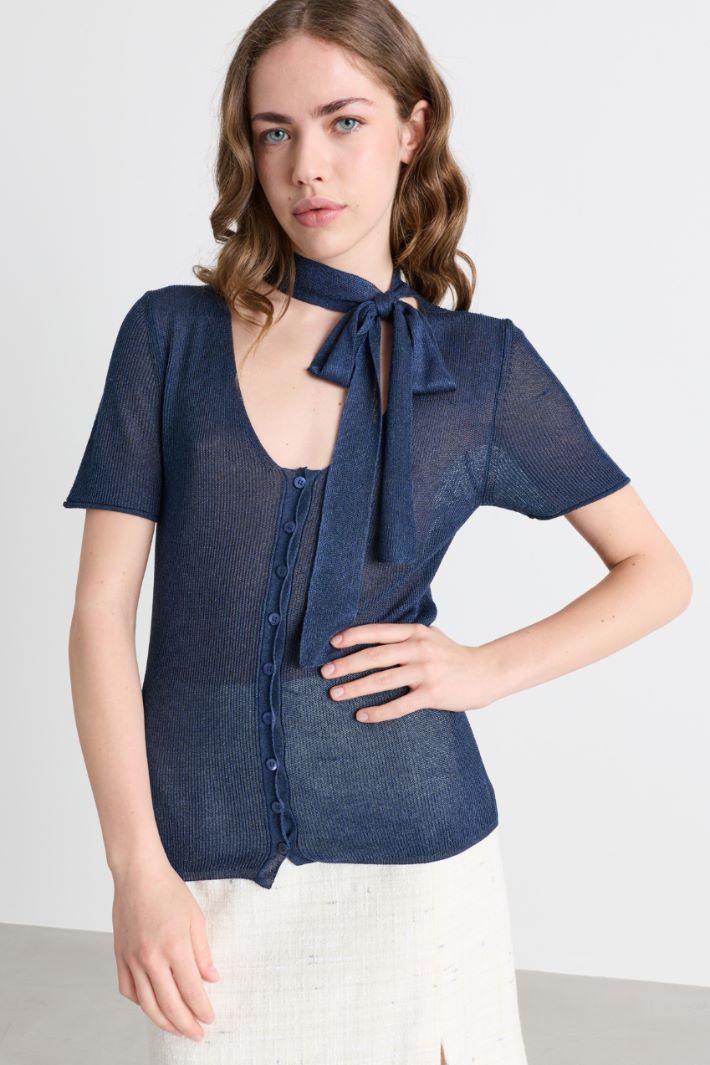 Scarf-detail cardigan - BLUE - Intrend - 2