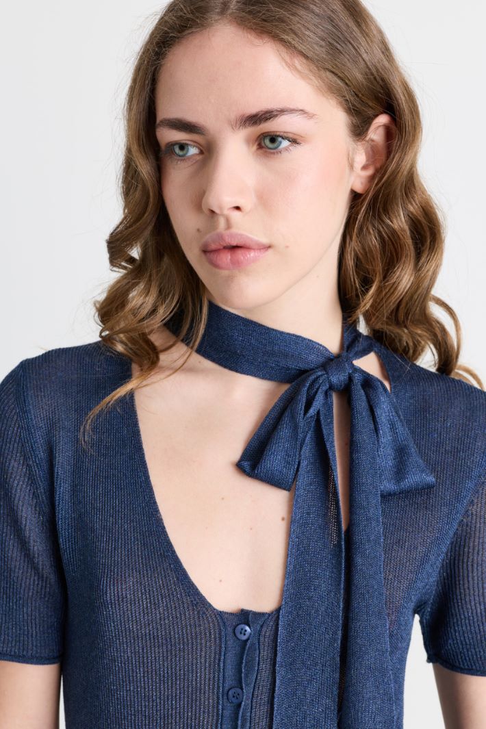Scarf-detail cardigan - BLUE - Intrend - 3