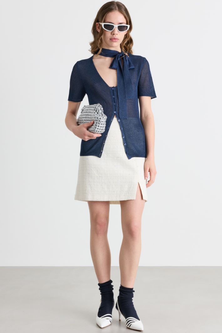 Scarf-detail cardigan - BLUE - Intrend