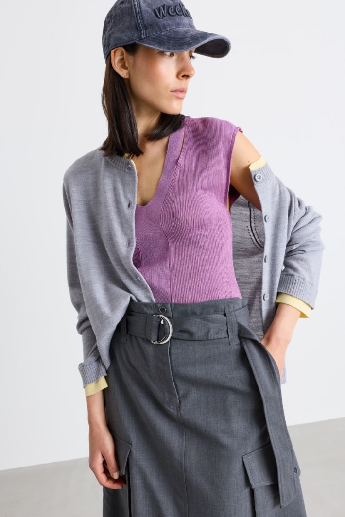Cardigan à bords contrastants - GRIS JAUNE - Intrend - 2