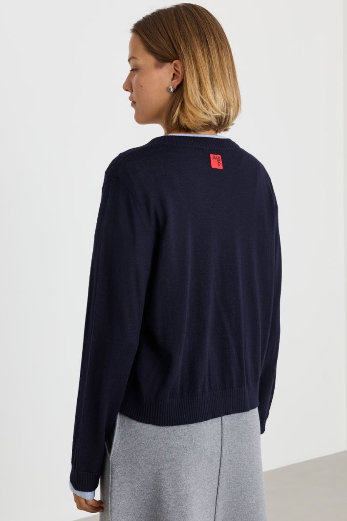 Contrast-trim cardigan - BLUE LIGHT BLUE - Intrend - 4