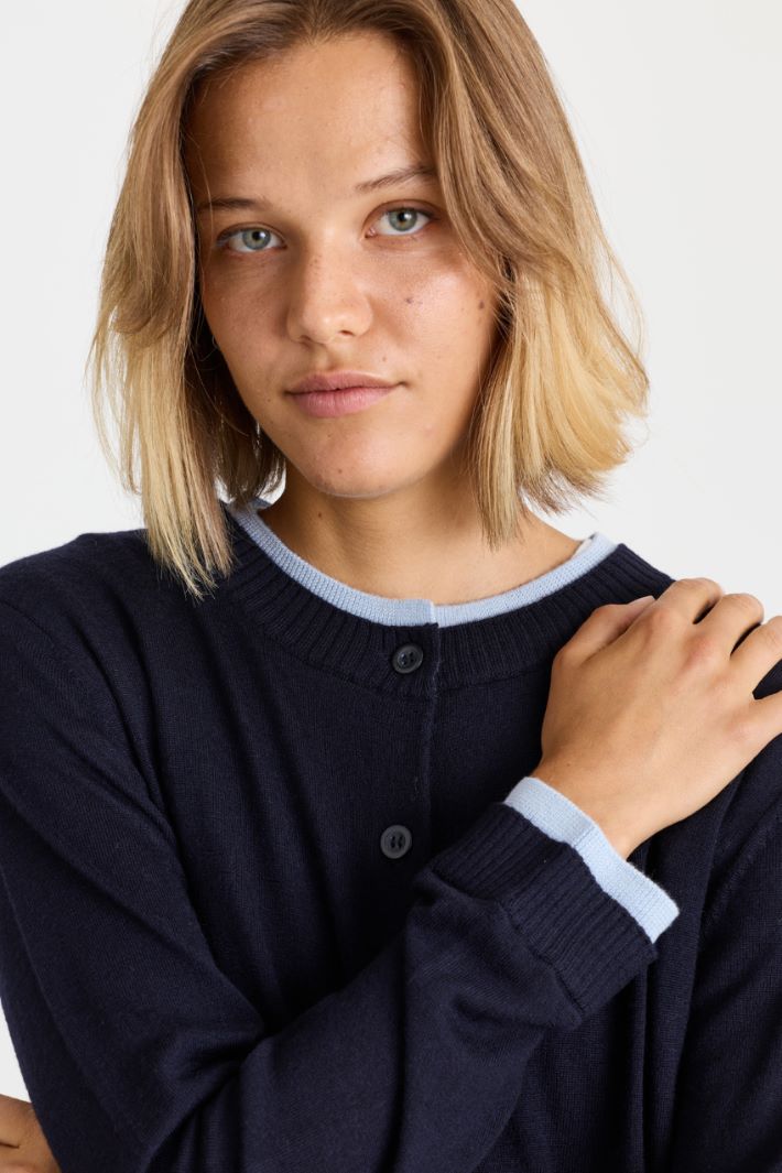 Contrast-trim cardigan - BLUE LIGHT BLUE - Intrend - 3