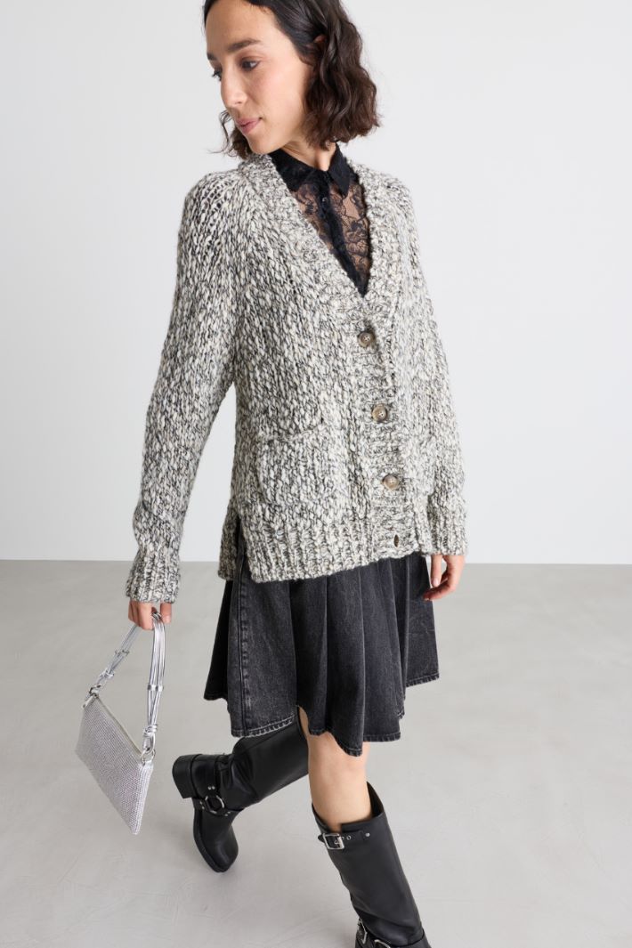 Cardigan mouliné à poches - BLANC NOIR - Intrend - 2