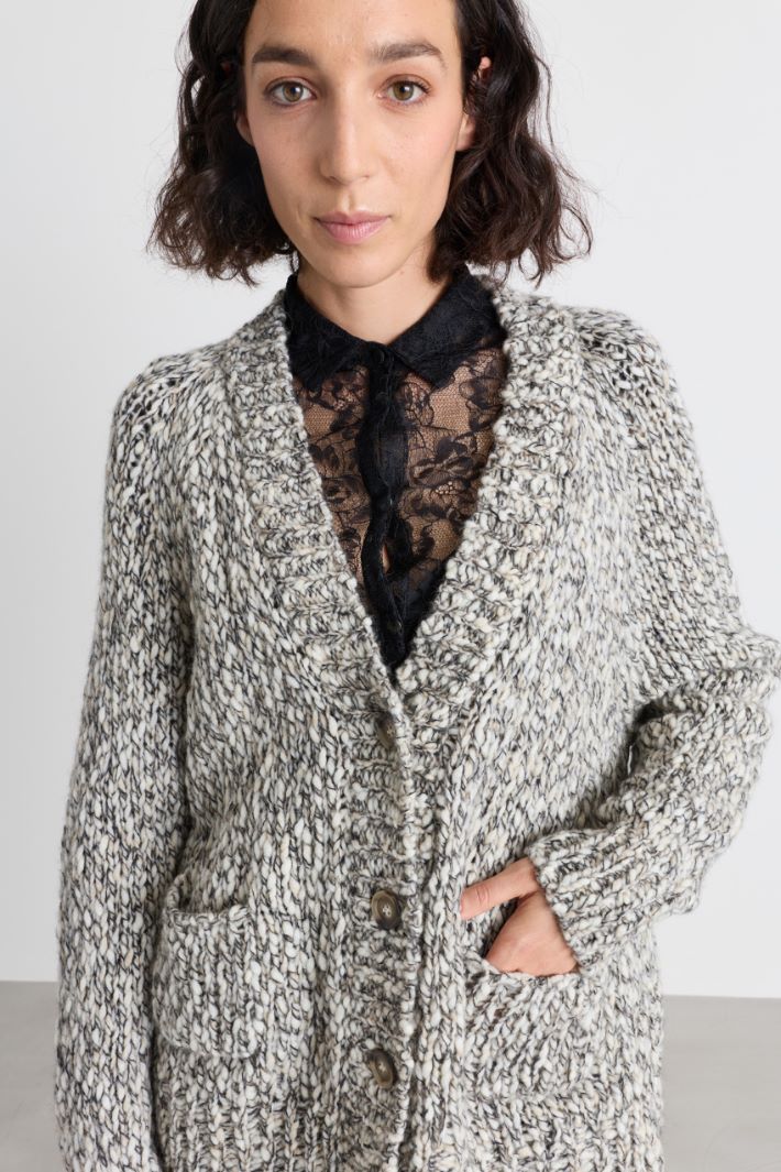 Cardigan mouliné à poches - BLANC NOIR - Intrend - 3