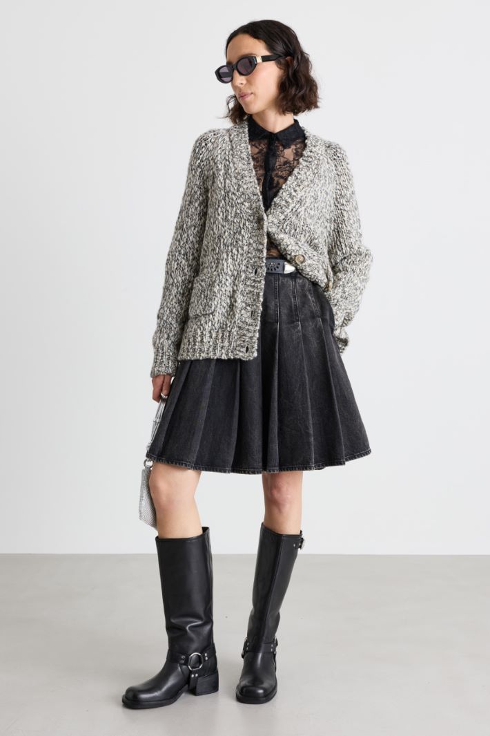 Cardigan mouliné à poches - BLANC NOIR - Intrend