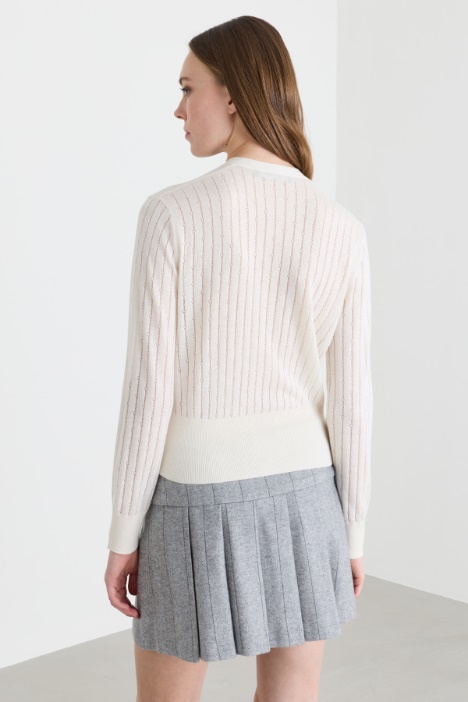 Cardigan in lana e seta con strass