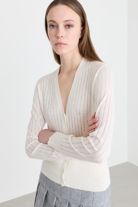 Cardigan in lana e seta con strass