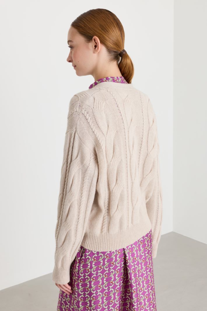 Cable-knit cropped cardigan - BEIGE - Intrend - 4