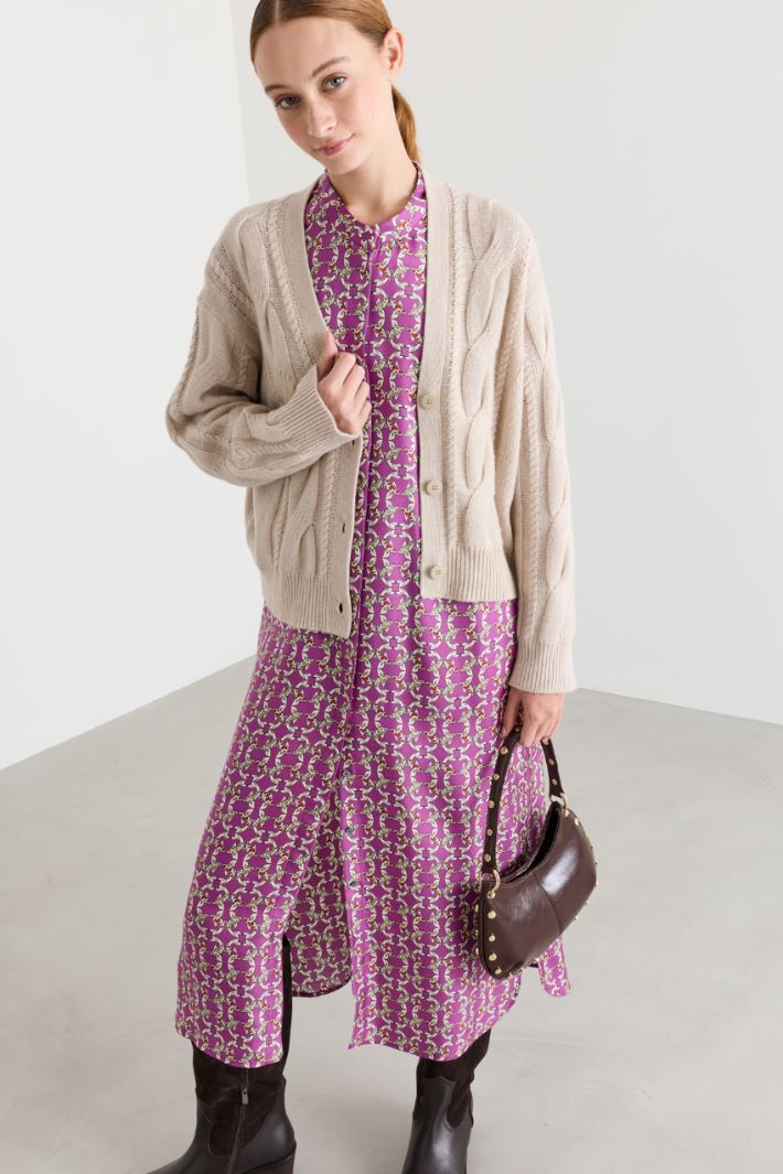 Cable-knit cropped cardigan - BEIGE - Intrend - 2