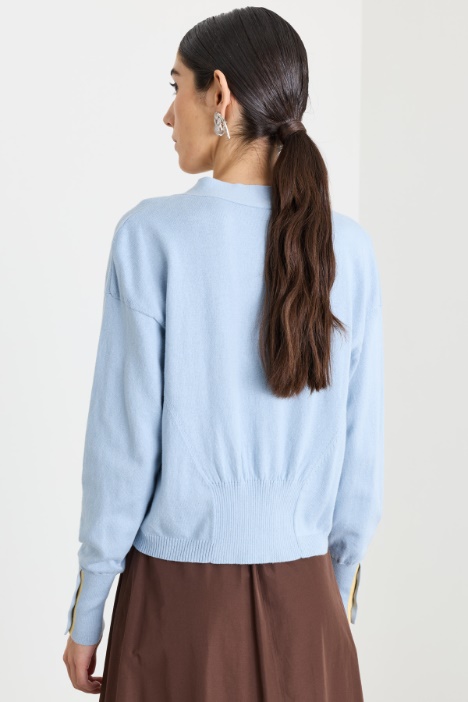 Cardigan crop in cotone con polsini alti