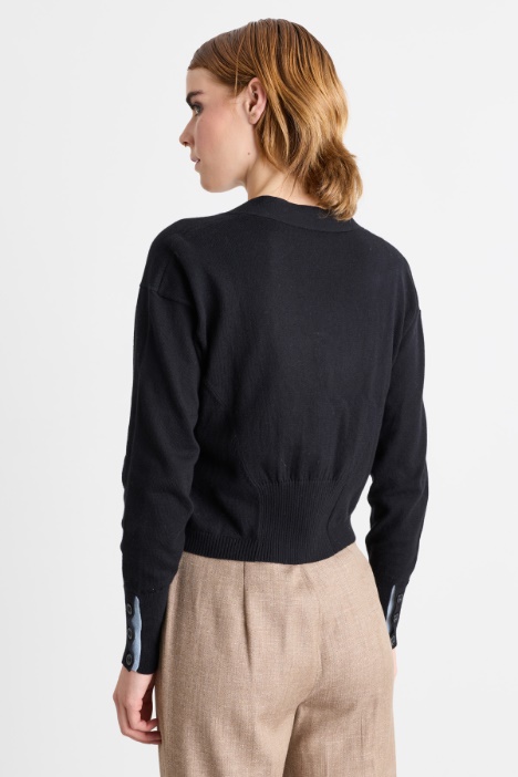 Cardigan crop in cotone con polsini alti