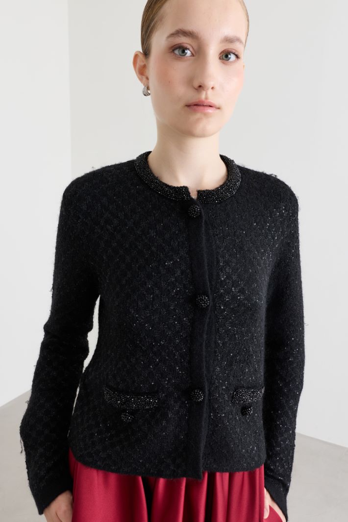 Boxy-Cardigan mit Pailletten - SCHWARZ - Intrend - 3