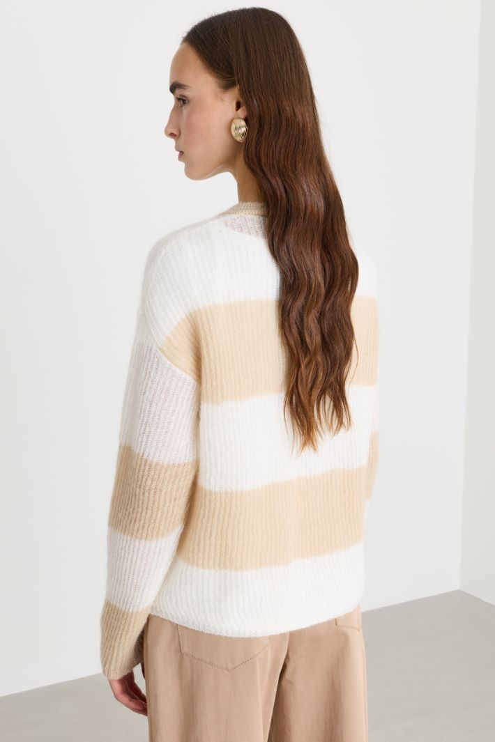 Cardigan in mohair a coste - BIANCO CAMMELLO  - Intrend - 4